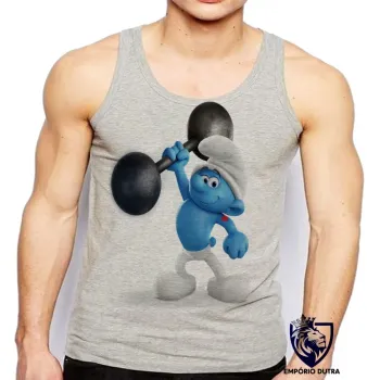 Camiseta Regata adulto ou infantil smurf robusto smurfs musculação forte
