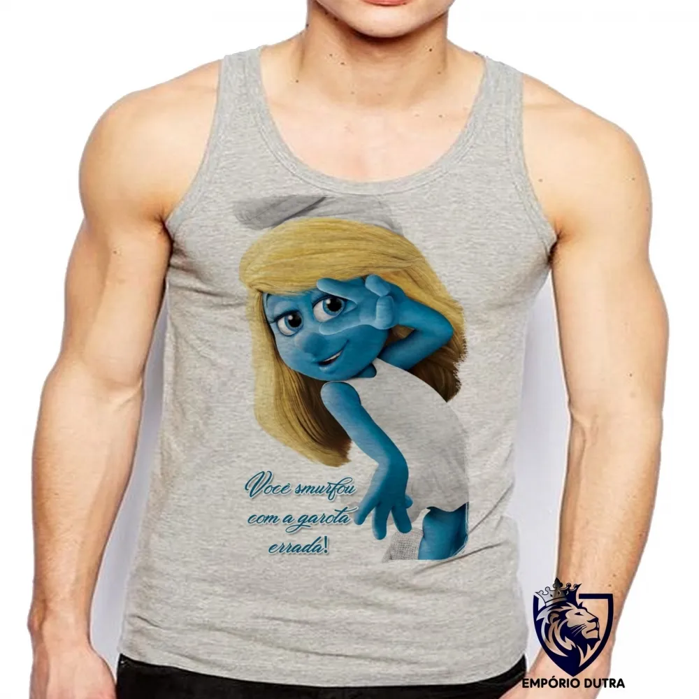 Camiseta Regata adulto ou infantil Smurfette você smurfou smurfs azuis Imagem