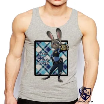 Camiseta Regata adulto ou infantil Stop Im police coelho zootopia