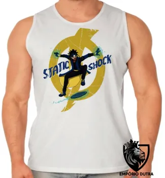 Camiseta Regata adulto ou infantil super shock choque static desenho - Foto 2