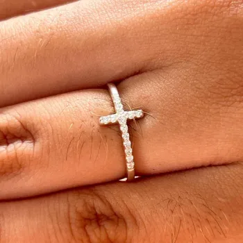 Anel de prata 950 - Cruz com Zircônias - 270118 - Foto 2