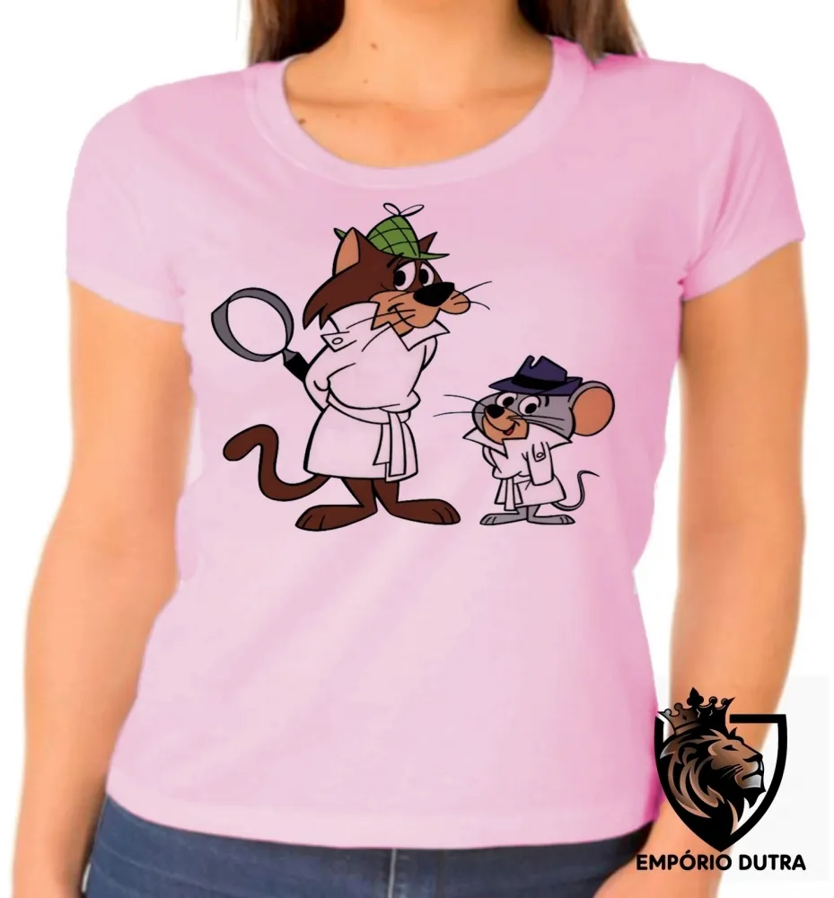 Baby look blusa feminina Olho Vivo e Faro Fino gato e rato detetive hanna barbera