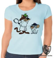Baby look blusa feminina Olho Vivo e Faro Fino gato e rato detetive hanna barbera - Foto 2