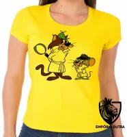 Baby look blusa feminina Olho Vivo e Faro Fino gato e rato detetive hanna barbera - Foto 3