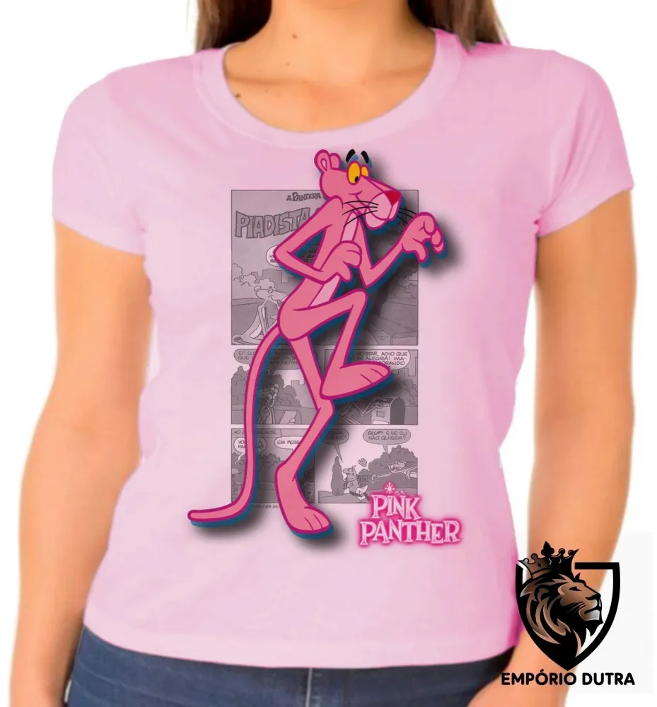 Baby look blusa feminina Pantera cor de rosa hq