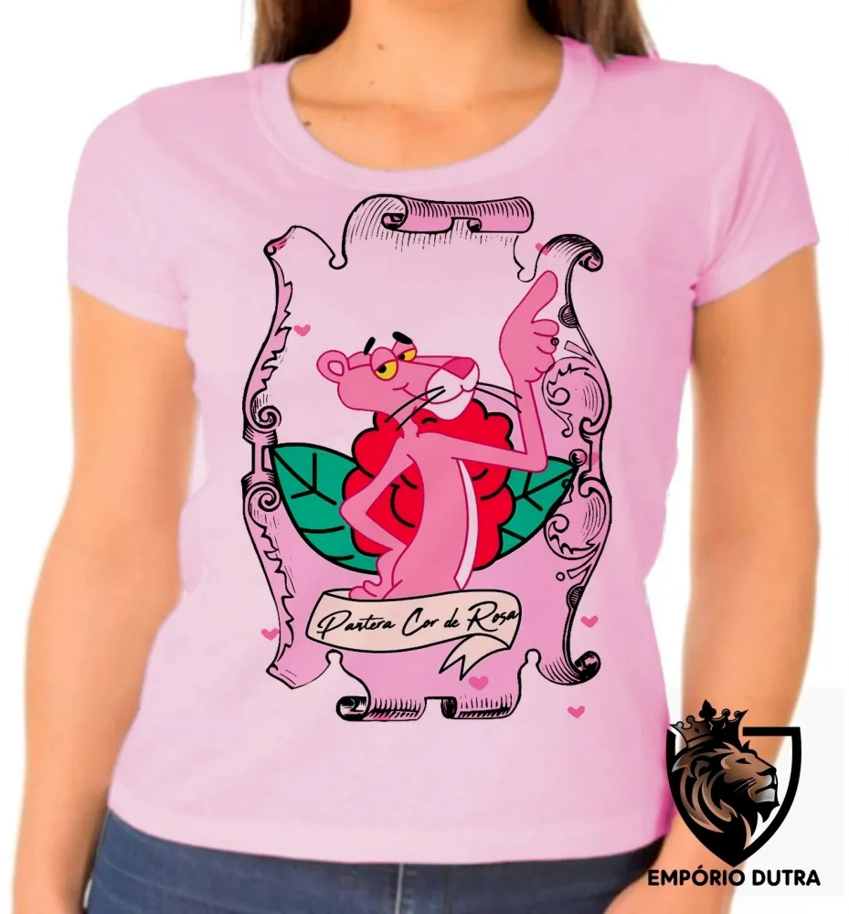 Baby look blusa feminina Pantera cor de rosa Imagem