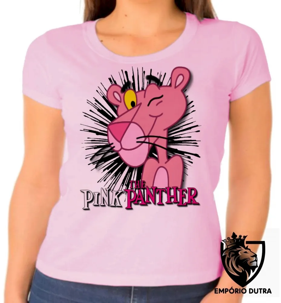 Baby look blusa feminina Pantera Cor de Rosa desenho