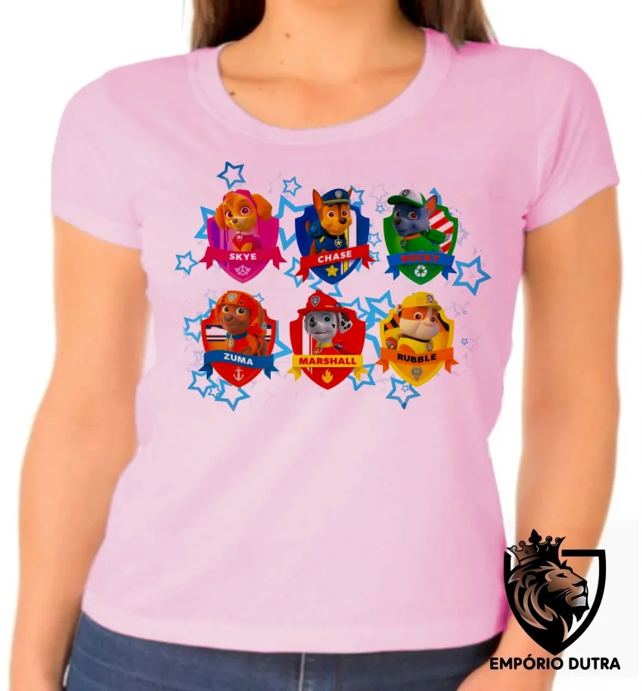Baby look blusa feminina Patrulha Canina nomes Imagem