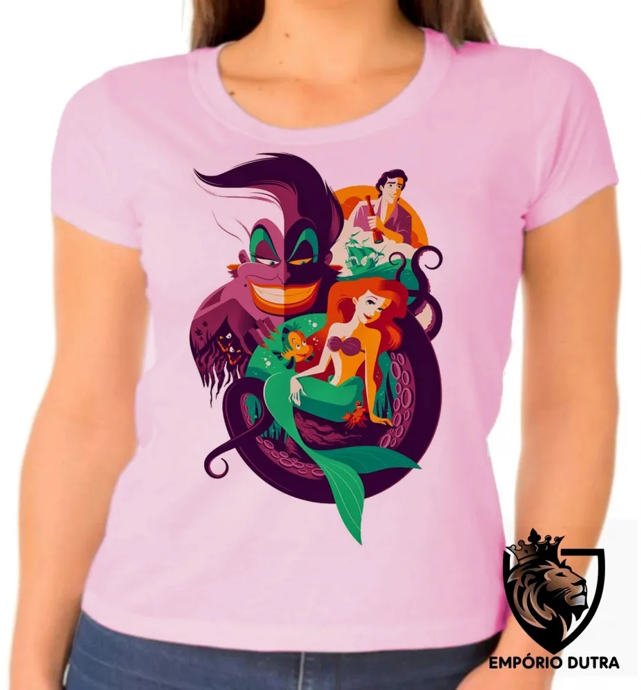 Baby look blusa feminina Pequena Sereia ariel