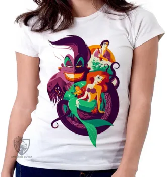 Baby look blusa feminina Pequena Sereia ariel - Foto 2