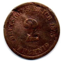 Alemanha - Império - 1875 - 2 Pfennig - C/ Mossas