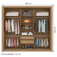 Guarda Roupas Casal 3 portas de Correr Com Espelho 2 Gavetas Viena Amêndoa / Off White Dem - Foto 4