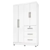 Guarda Roupas Solteiro 4 Portas 3 Gavetas Tokio Branco / Branco Lilás Flex - Foto 2