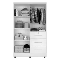 Guarda Roupas Solteiro 4 Portas 3 Gavetas Tokio Branco / Branco Lilás Flex - Foto 3