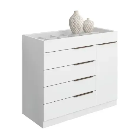 Cômoda 5 Gavetas Com Porta Joias Organizador Tampo De Vidro Sevilha Branco Aramóveis Imagem