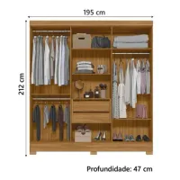 Guarda Roupas Casal Ripado Com Espelho 6 Portas 2 Gavetas Freijó/Off White Valença Moval - Foto 3