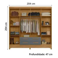 Guarda Roupas Casal 8 Portas 4 Gavetas Freijó/Cinza Flórida Moval - Foto 3