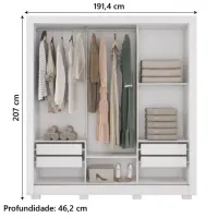 Guarda Roupas Casal 3 Portas de Correr com Espelho 4 Gavetas Giovanna Branco Caemmun - Foto 4