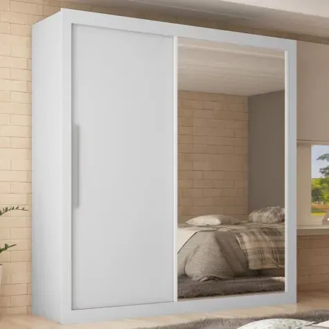 Guarda Roupas 2 Portas Solteiro Real Branco Acetinado Imagem