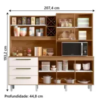 Armário de Cozinha Completa Com Adega 7 Portas 3 Gavetas 2,07m Ajax Nature / Off White Zan - Foto 2