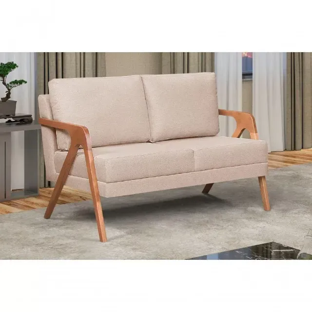 Namoradeira Decorativa Mona Luxo Maderia Maciça Linho Beg