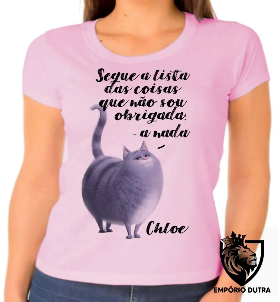 Baby look blusa feminina Pets Chloe gato