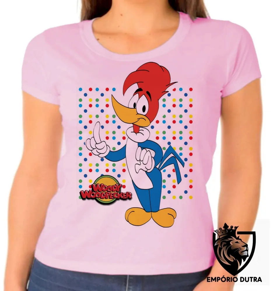 Baby look blusa feminina Pica Pau bolinhas