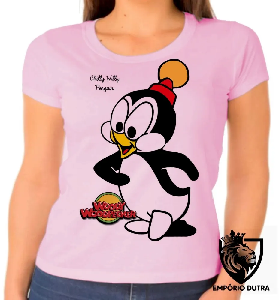 Baby look blusa feminina Pica Pau Chilly willy pinguim
