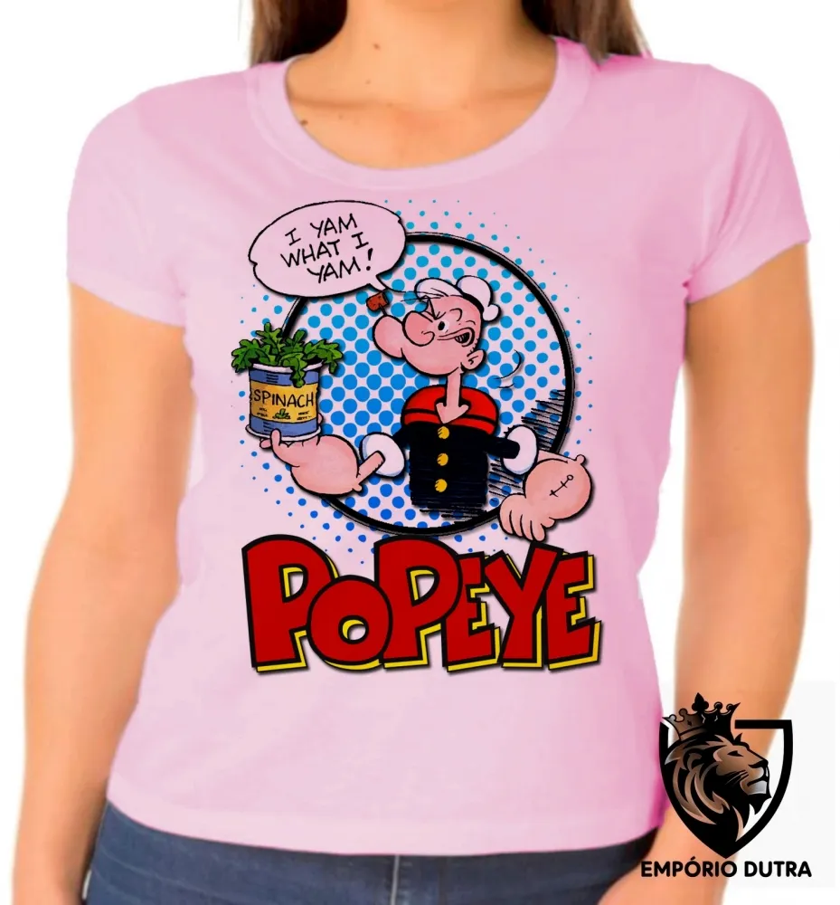 Baby look blusa feminina Popeye espinafre lata redondo olivia Imagem