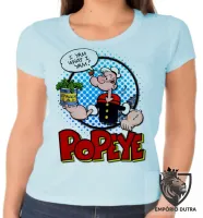 Baby look blusa feminina Popeye espinafre lata redondo olivia - Foto 2