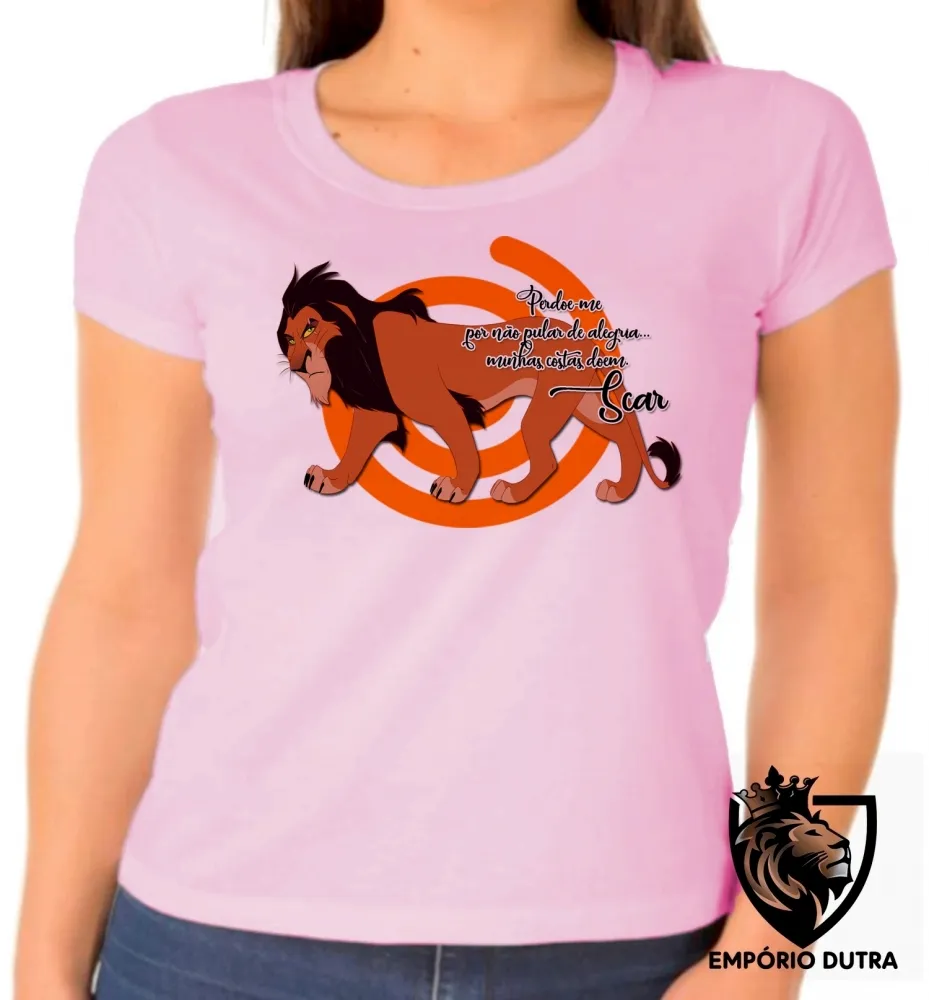 Baby look blusa feminina Rei Leão Scar minhas costas doem