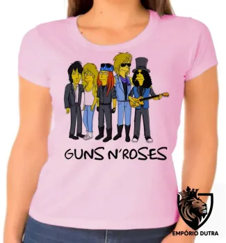 Baby look blusa feminina simpsons guns in roses banda rock musica