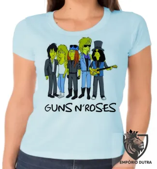 Baby look blusa feminina simpsons guns in roses banda rock musica - Foto 2