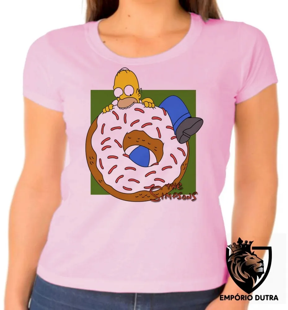 Baby look blusa feminina Simpsons Homer rosquinha morder Imagem
