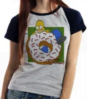 Baby look blusa feminina Simpsons Homer rosquinha morder - Foto 4