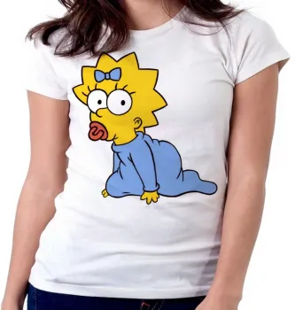 Baby look blusa feminina Simpsons Maggie Bebê lisa margie homer - Foto 2
