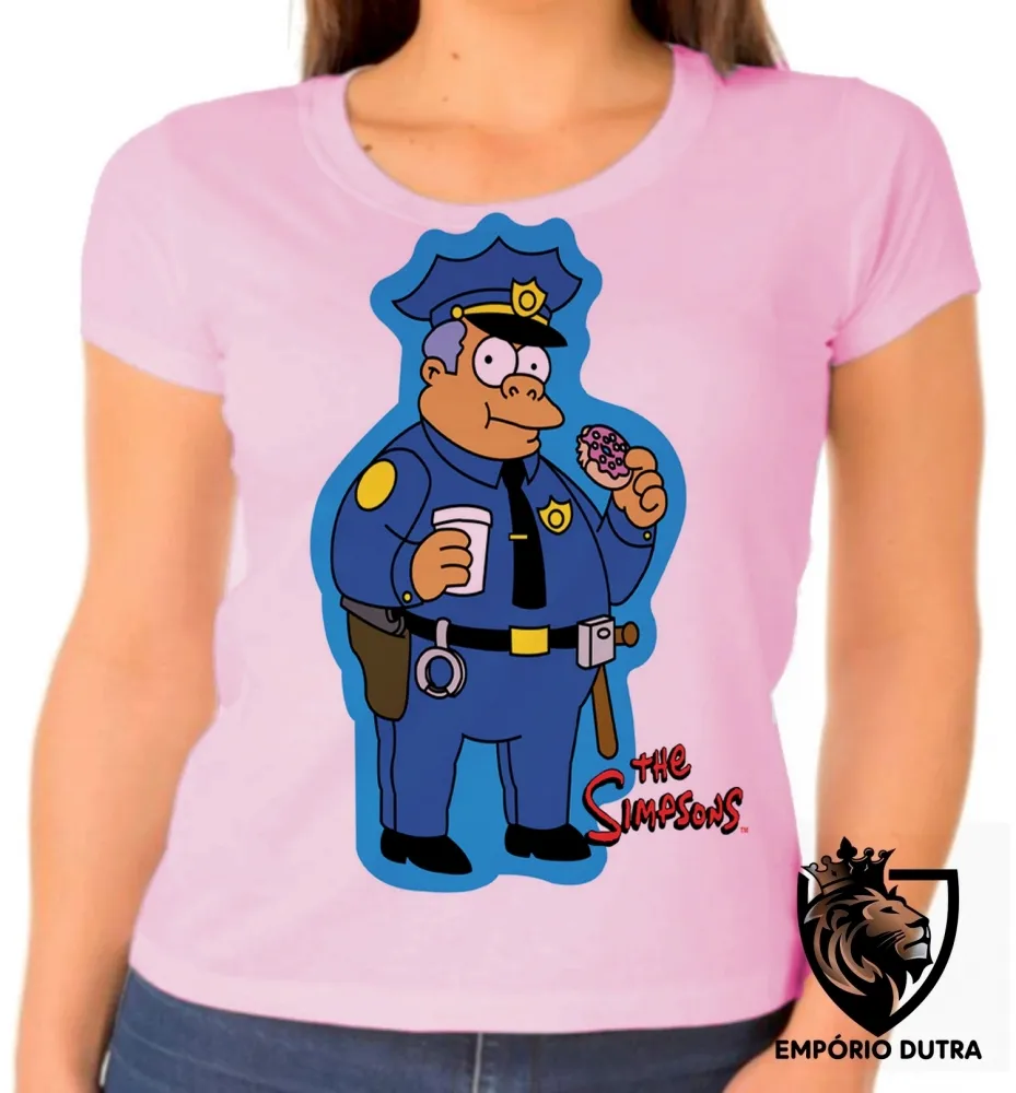 Baby look blusa feminina simpsons policial donut rosquinha Imagem