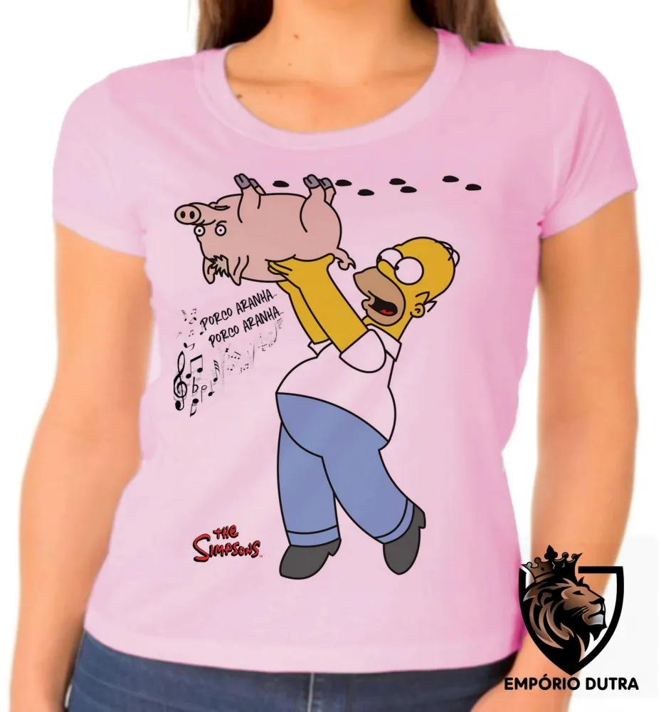 Baby look blusa feminina simpsons porco aranha homer filme