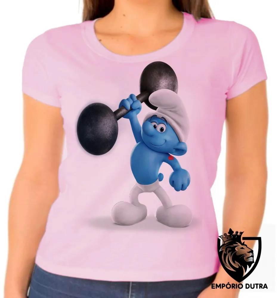 Baby look blusa feminina smurf robusto smurfs musculação forte