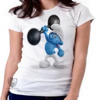 Baby look blusa feminina smurf robusto smurfs musculação forte - Foto 2