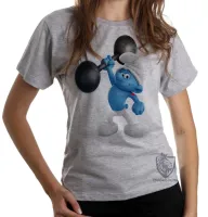 Baby look blusa feminina smurf robusto smurfs musculação forte - Foto 3