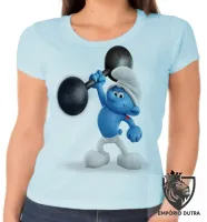 Baby look blusa feminina smurf robusto smurfs musculação forte - Foto 5