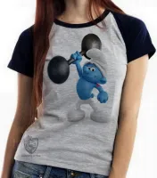 Baby look blusa feminina smurf robusto smurfs musculação forte - Foto 6