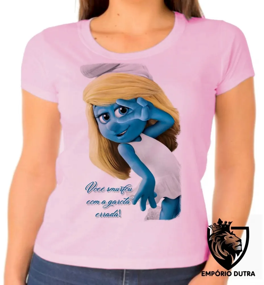 Baby look blusa feminina Smurfette você smurfou smurfs azuis