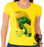 Baby look blusa feminina Smurfette você smurfou smurfs azuis - Foto 3