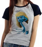 Baby look blusa feminina Smurfette você smurfou smurfs azuis - Foto 4