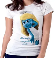 Baby look blusa feminina Smurfette você smurfou smurfs azuis - Foto 5