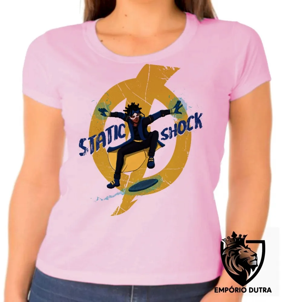 Baby look blusa feminina super shock choque static desenho