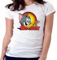 Baby look blusa feminina Tom and jerry gato rato desenho - Foto 5