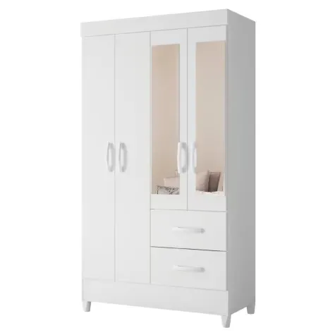 Guarda Roupas Solteiro com Espelho 4 Portas 2 Gavetas Mobi Branco Flex Albatroz Imagem